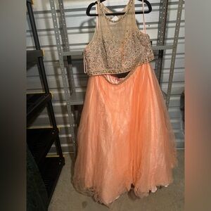 Heavily Beaded two piece Peach Gown